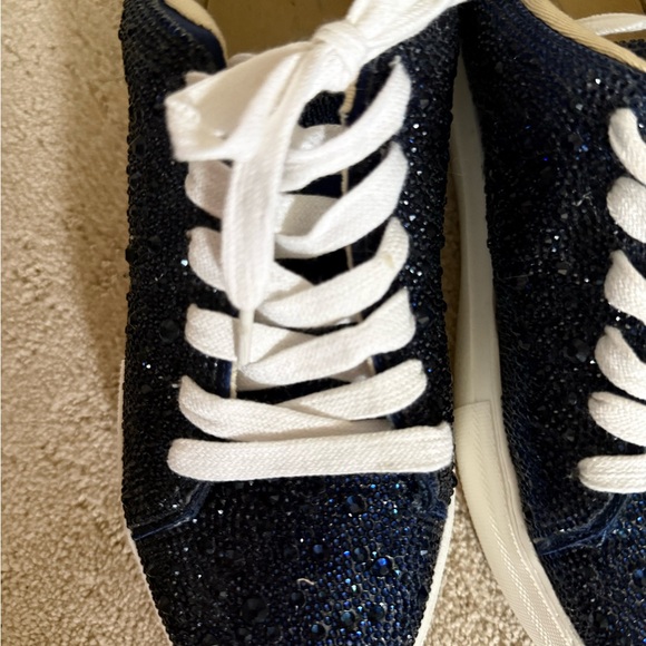 Betsey Johnson Shoes - Betsey Johnson Navy Glitter Low-Top Sneakers with White Laces
